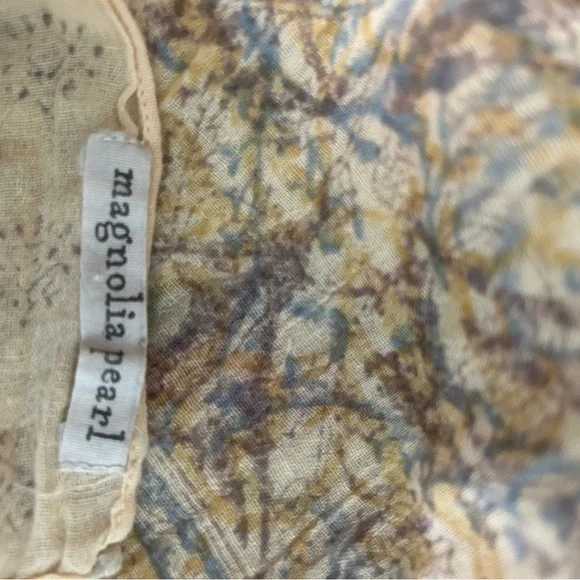 Magnolia Pearl Artistic Yellow and Blue Cotton Fabric Long Shawl 36x98” - Picture 6 of 6